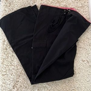 Scrubs! Black flare leg pants, zipper/lace up closure